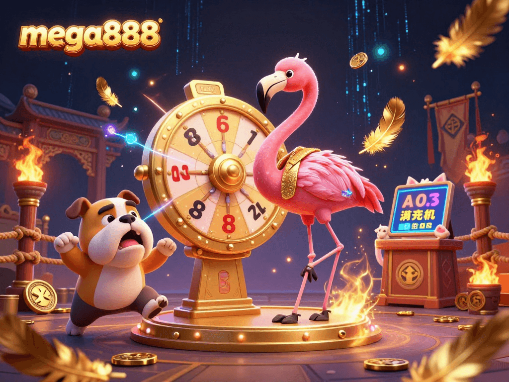 Menangi pengalaman permainan yang mendebarkan di mega888 dengan slot berwarna-warni dan roda hadiah emas.