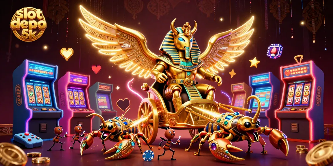 Experience an exciting scene of slot depo 5k with glowing characters and vibrant casino elements.