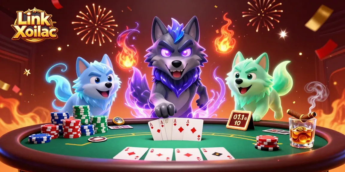 Engage in thrilling poker with Link Xoilac's vivid 3D illustration of a ghostly wolf pack.