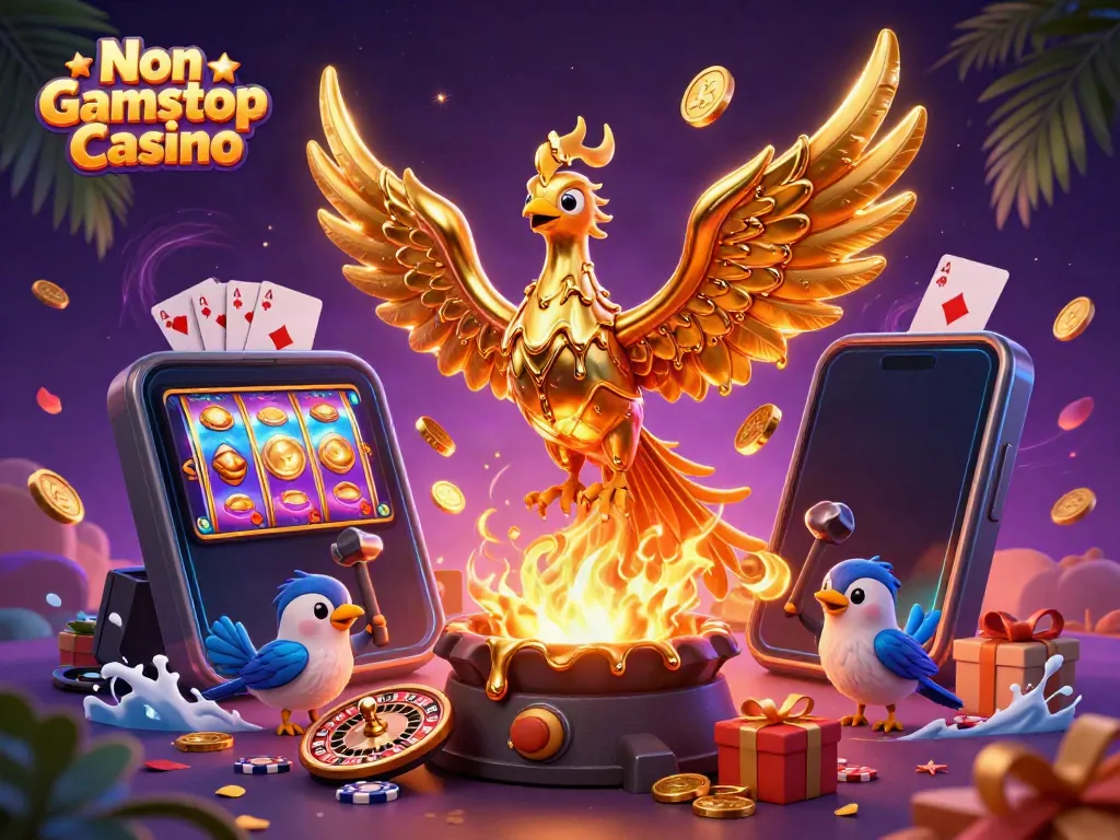 Experience exciting gameplay at Non Gamstop Casino with a vibrant phoenix and striking casino elements