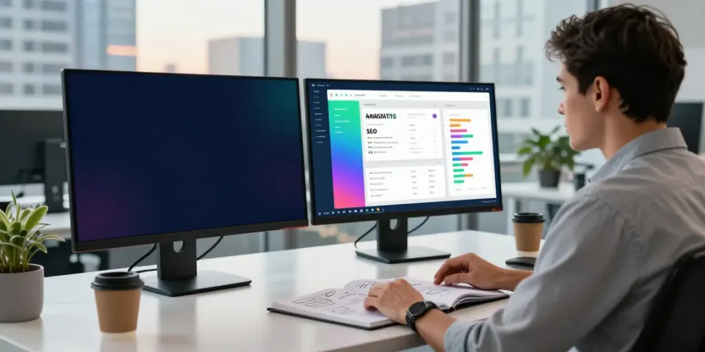 Digital marketing strategist implementing instant indexing strategies in a modern workspace.