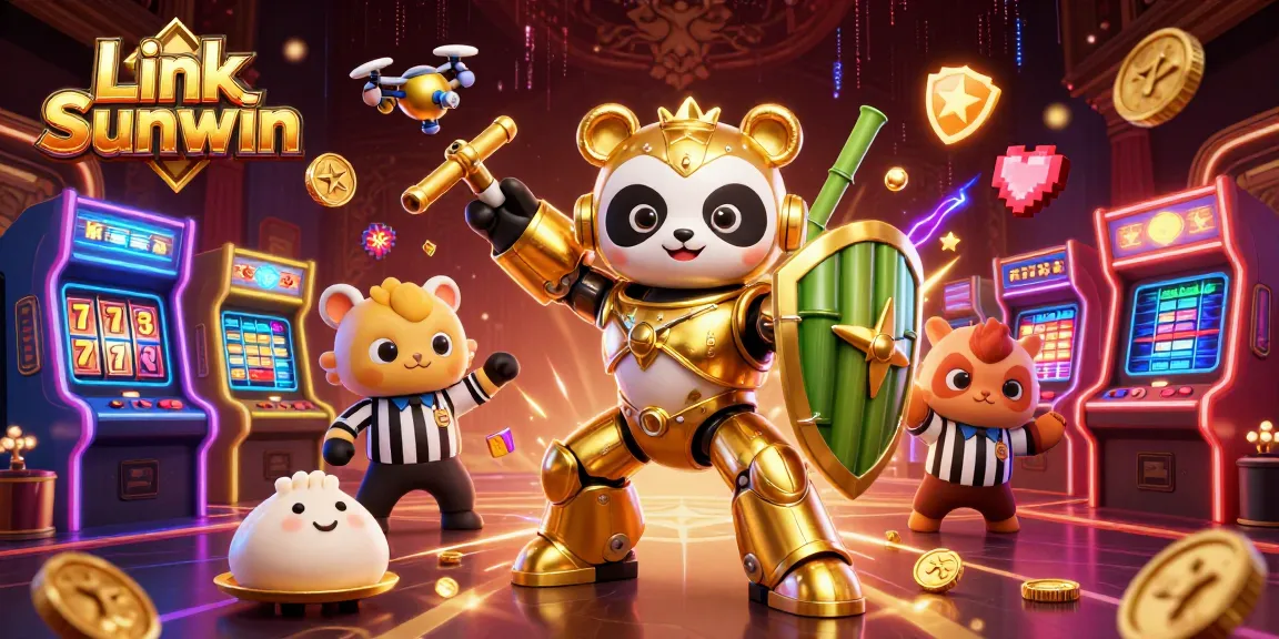 Play thrilling games at Link Sunwin featuring a vibrant casino scene with dynamic characters and elements.