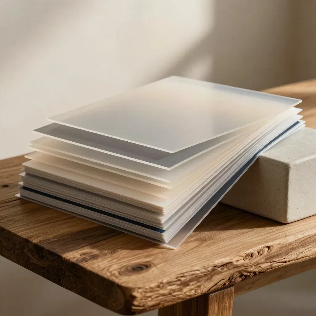 Translucent Leeds demographic pack layered on wood and ceramic, lit by soft daylight.