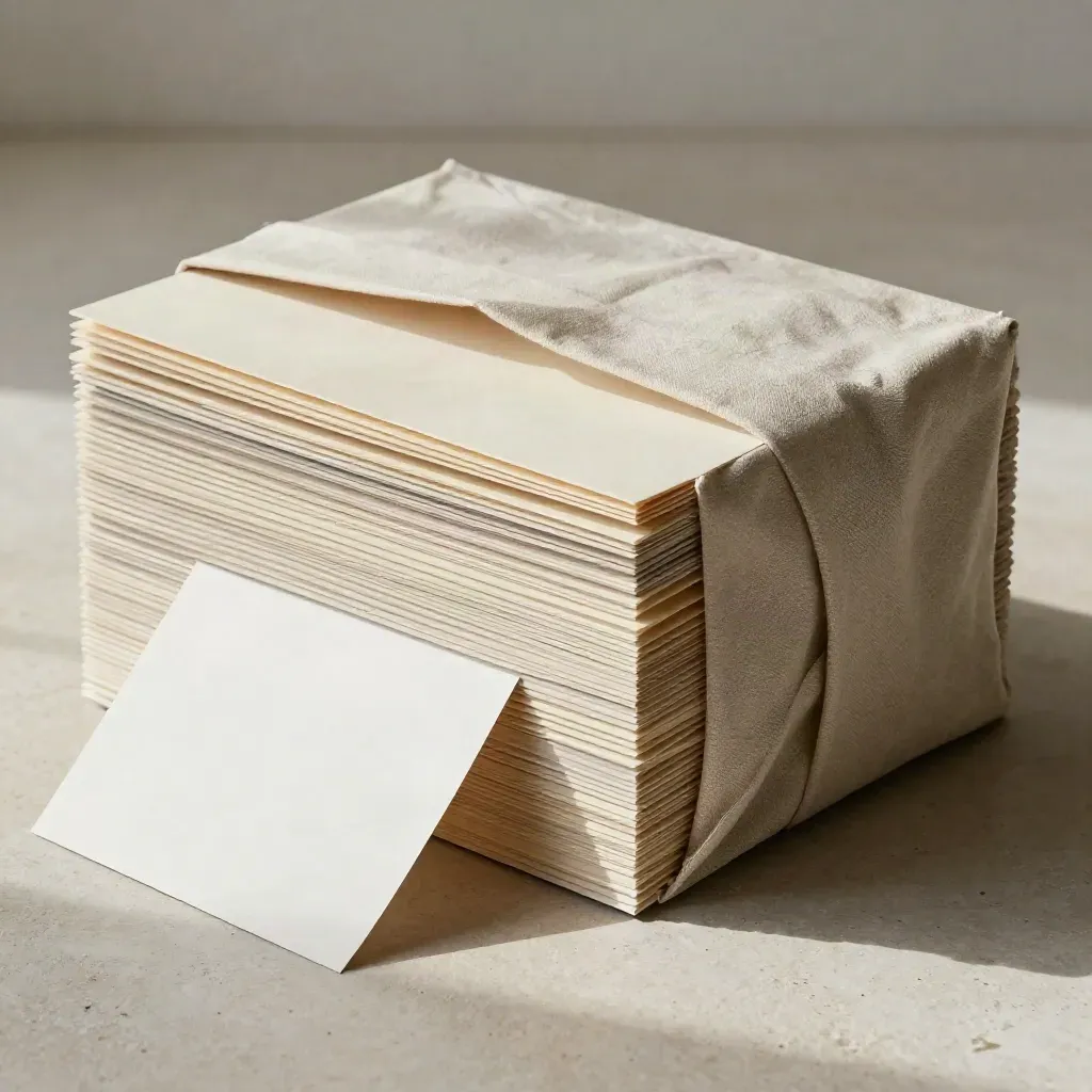 UK store gap audit folders with map sleeve and linen wrap on pale stone