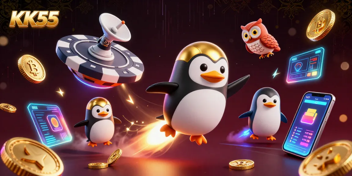 Engage with the electrifying KK55 casino experience through a vibrant 3D illustration.