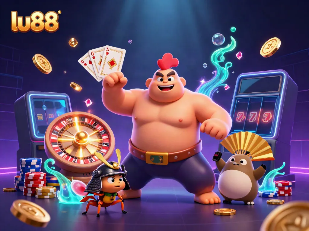 LU88 showcases an exciting 3D casino scene with vibrant characters and elements, perfect for gamblers.
